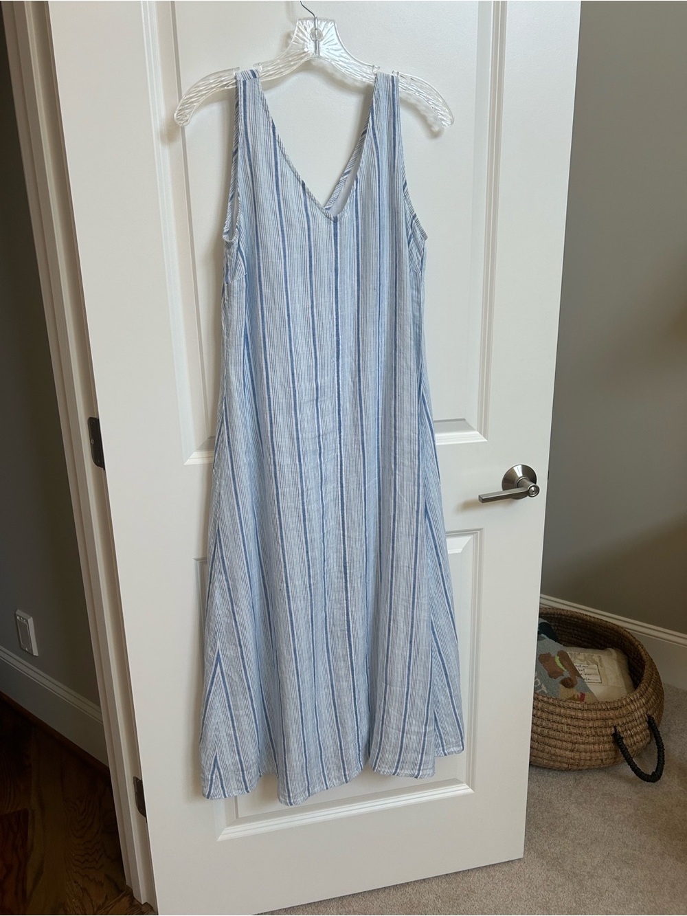 Talbots Light Blue & White Striped V-Neck Maxi Dress